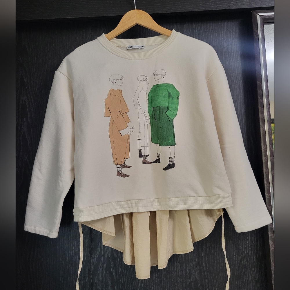 Zara Cream Sweatshirt with Graphic Design - Picture 2 of 11
